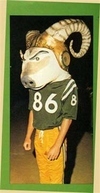 Gigantic papier-mâché head and horns made mascot top heavy.